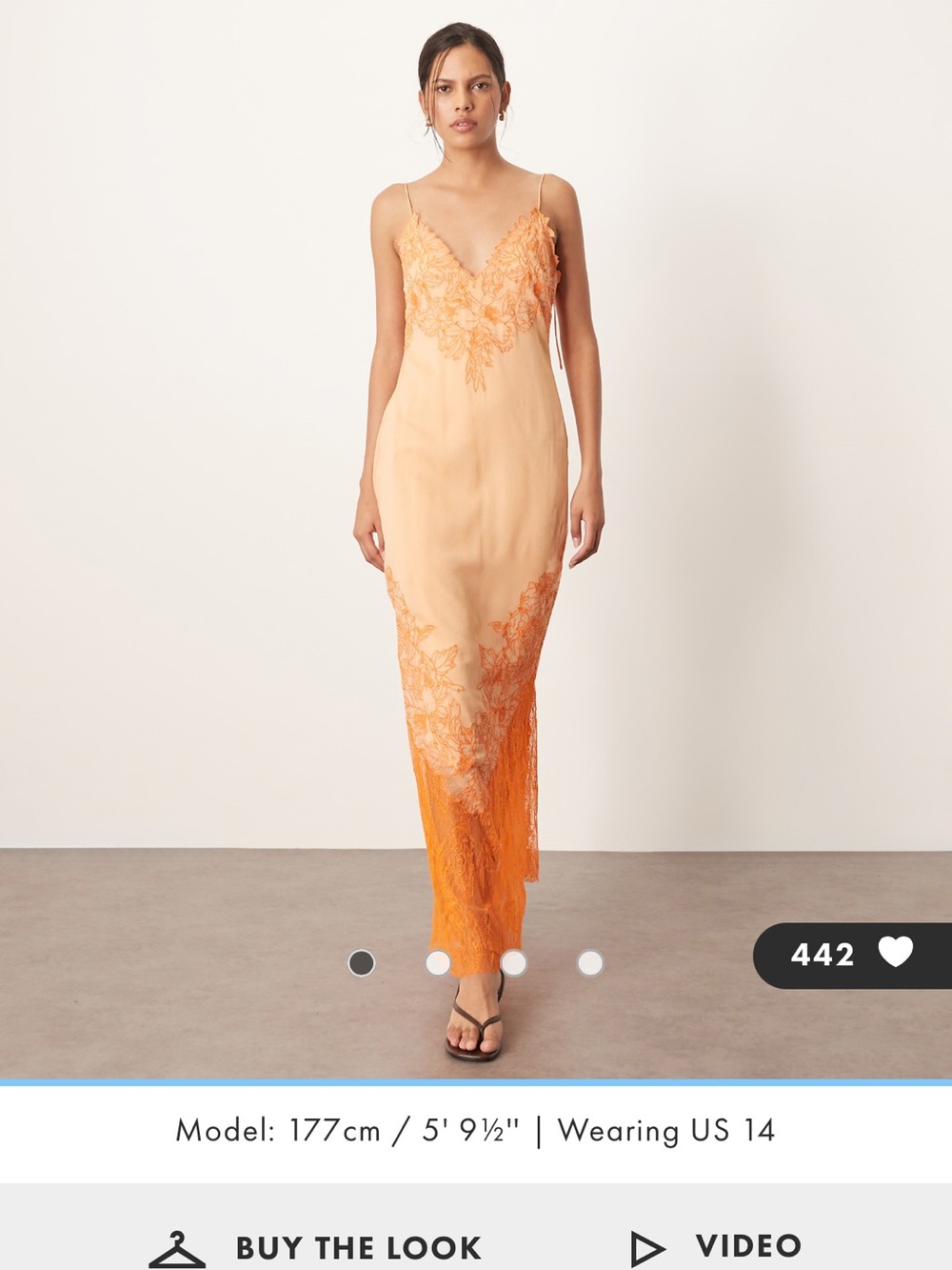 ARRANGE applique embroidered lace paneled cami maxi dress in peach
